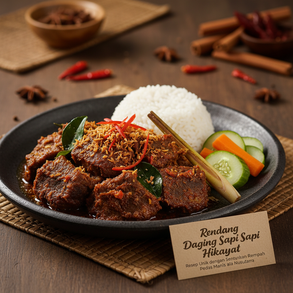 Rendang Daging Sapi Hikayat: Resep Unik dengan Sentuhan Rempah Pedas Manis ala Nusantara